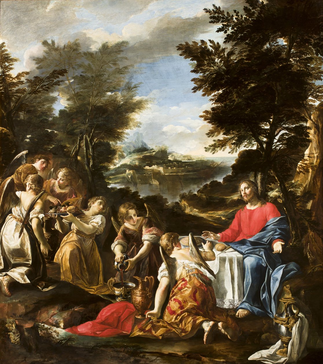 Christus bediend door engelen, c.1650-1700 door Italian School