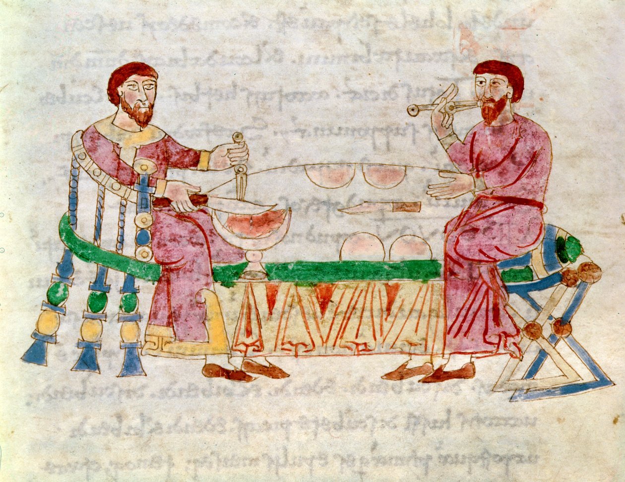 Codex 132 Livre 22 Hoofdstuk 1 De Maaltijd, uit De Universo door Rabanus Maurus (c.780-856) 1023 door Italian School