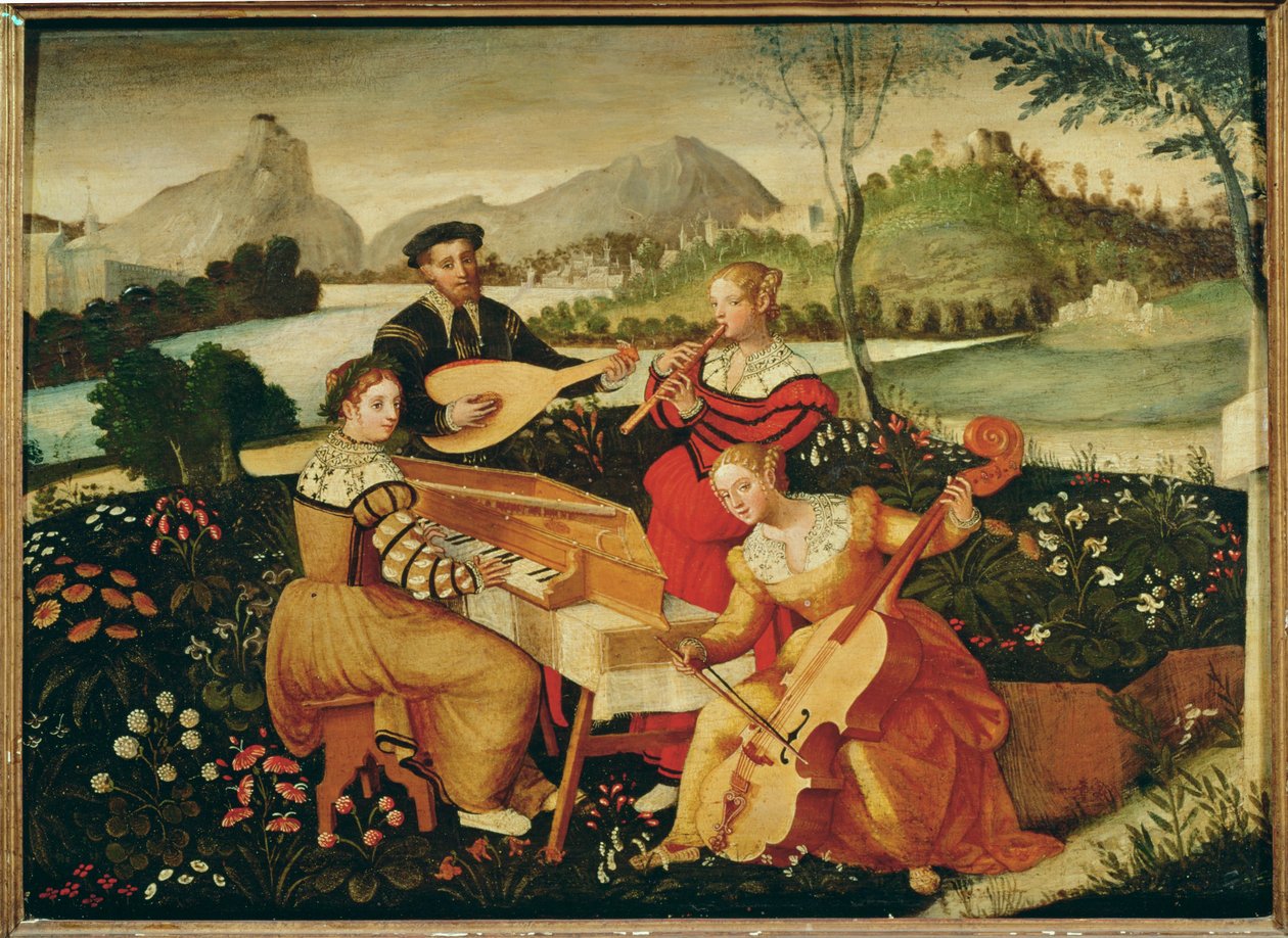 Concert in het land: instrumentale muziek ... (schilderij op doek) door Italian School