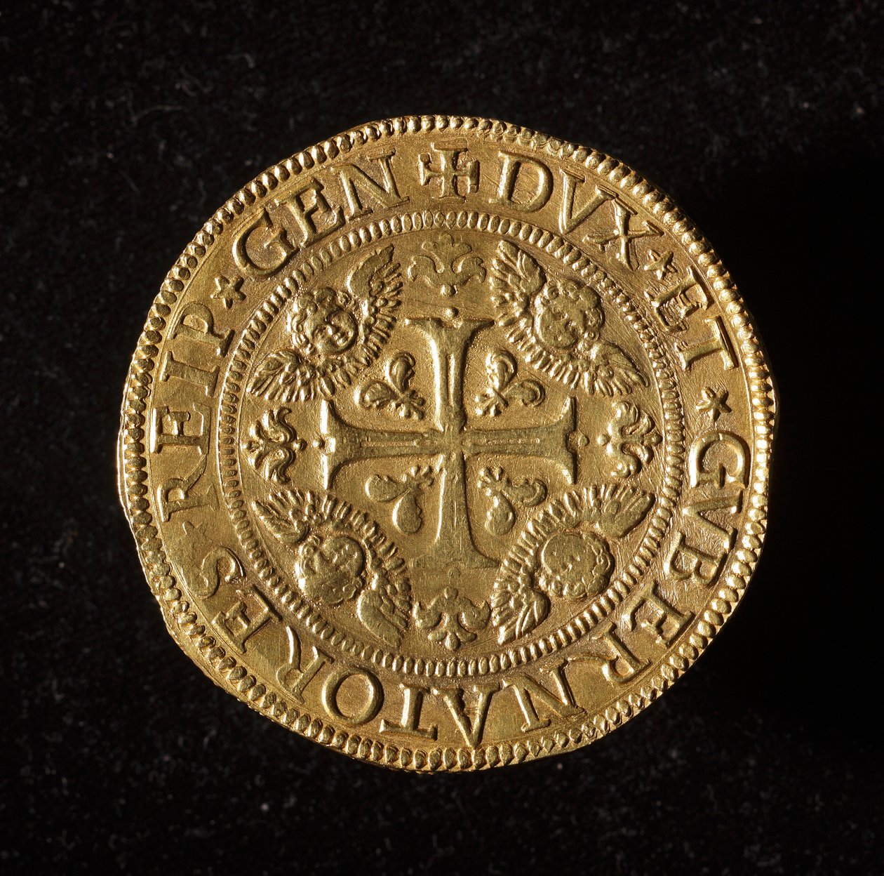 Munt van de Republiek Genua: 12,5 gouden doppie munt. Diam. 61 mm. 1656. Voorzijde. Genua Musei di Strada Nuova (inv. 6456) door Italian School