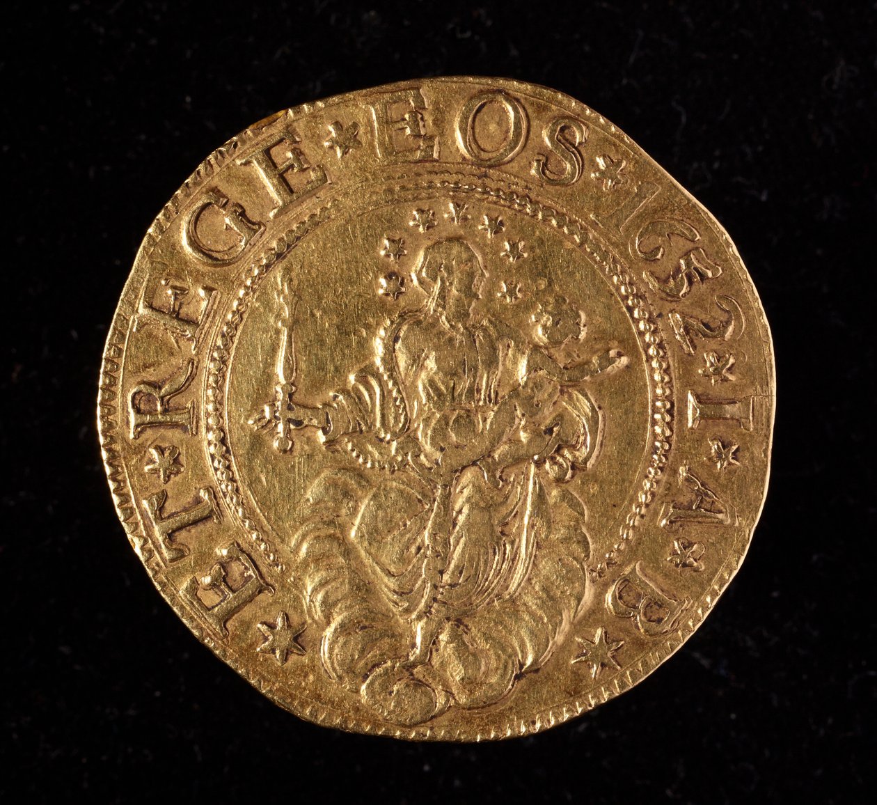 Munt van de Republiek Genua: vijf gouden doppie munt. Diam. 41 mm. 1652. achterkant. Genua Musei di Strada Nuova door Italian School