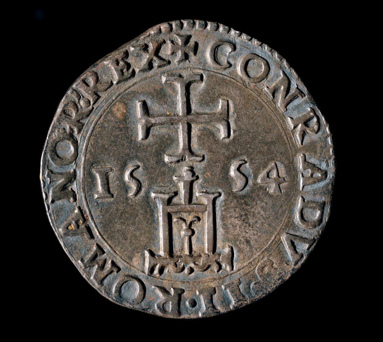 Munt van de Republiek Genua: zilveren teston (of testone) van de Zegen. Voorzijde met de poort van Genua onder een kruis. 1554. Genua, Musei di Strada Nuova door Italian School