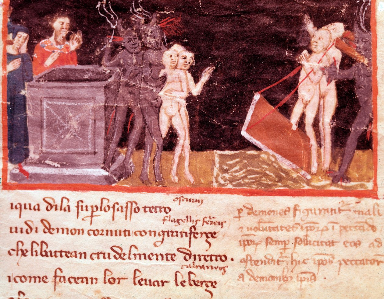 Dante en Vergilius omringd door de pooiers en verleiders (lied 18 uit de Hel, in de Goddelijke Komedie) door Italian School