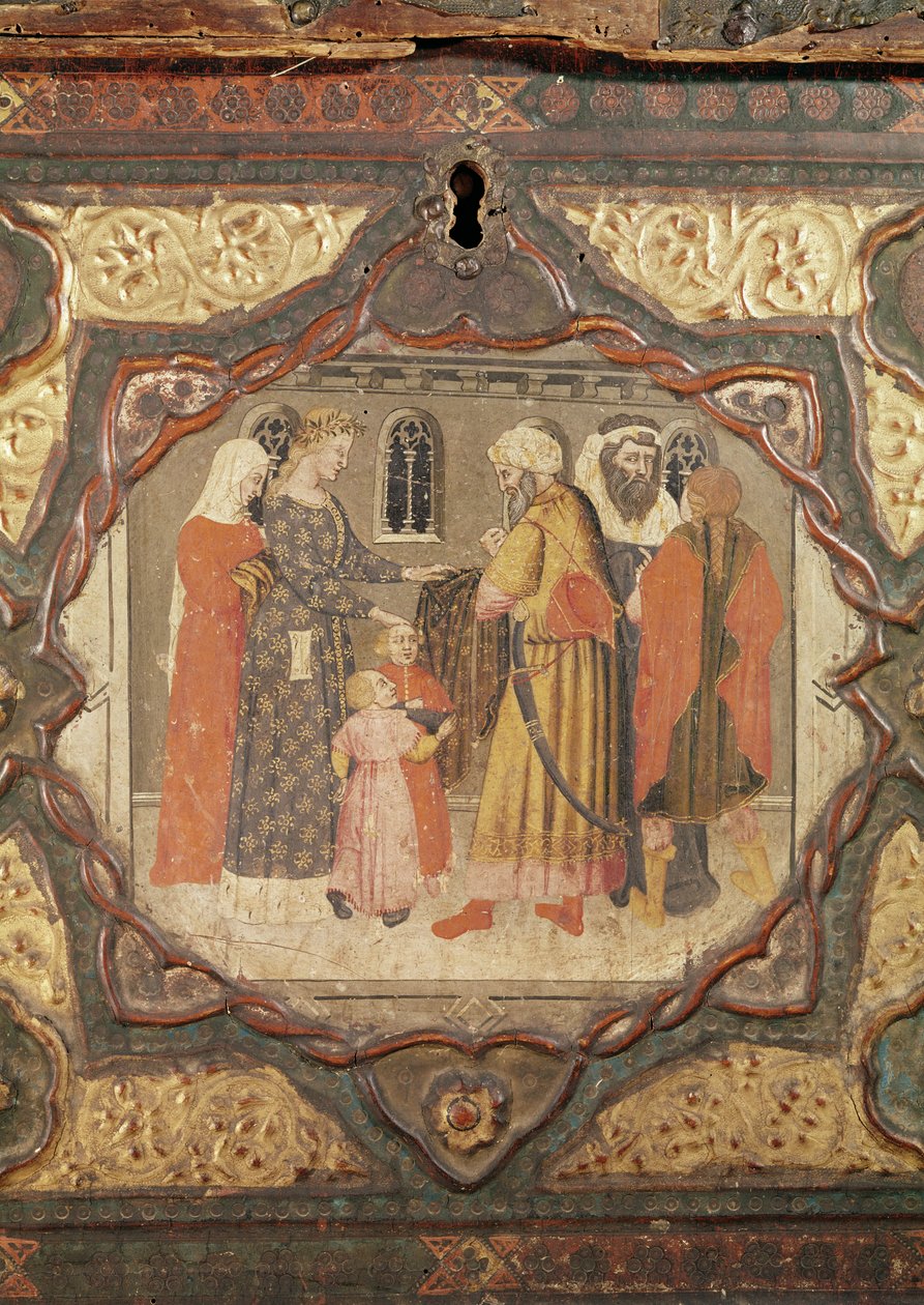 Detail van een Cassone met het Verhaal van Saladin en Torello van Istrië, door Giovanni Boccaccio door Italian School
