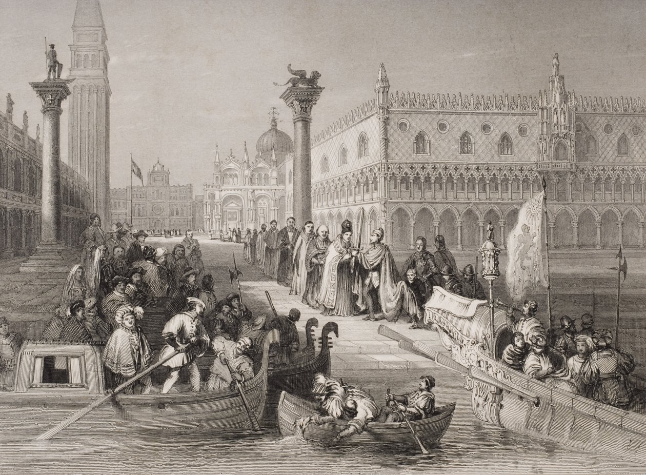 Inscheping van de Doge, Venetië, gegraveerd door Challis door Italian School