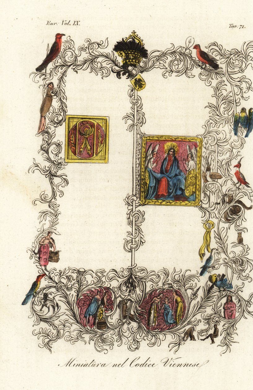 Eerste pagina van de beroemde Weense Codex van de Gouden Bul door Italian School