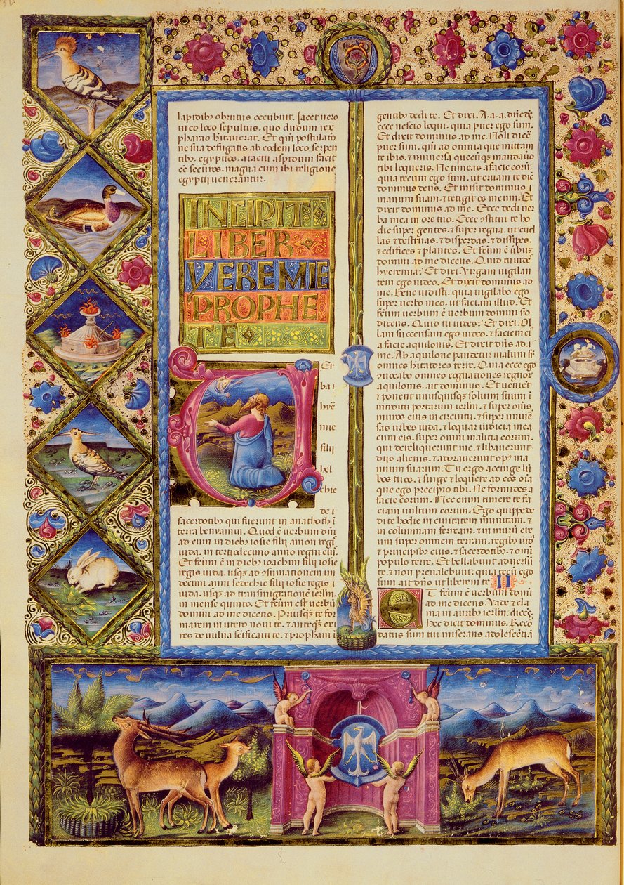 Fol.25v Opening van het Boek van Jeremia, uit de Borso d