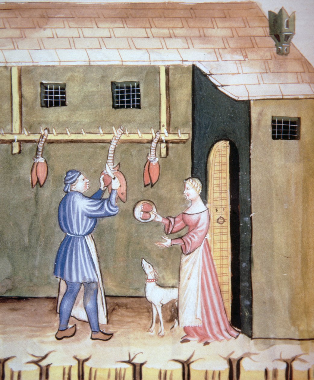 Fol.78v De Slagers: Verkoop van Dierenharten, uit Tacuinum Sanitatis Codex Vindobonensis door Italian School