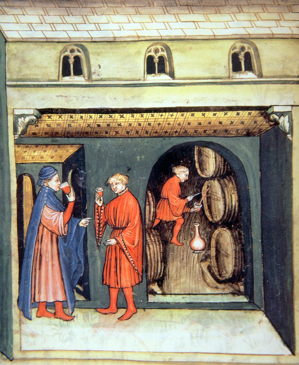 Oude fruitwijn, illustratie uit Tacuinum Sanitatis Codex Vindobonensis door Italian School
