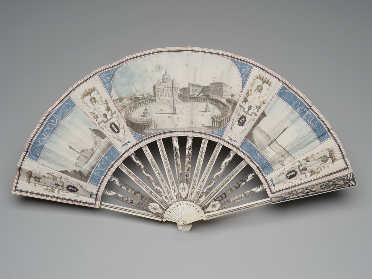 Vouwwaaier met uitzichten op de monumenten van Rome, ca. 1780-90 door Italian School