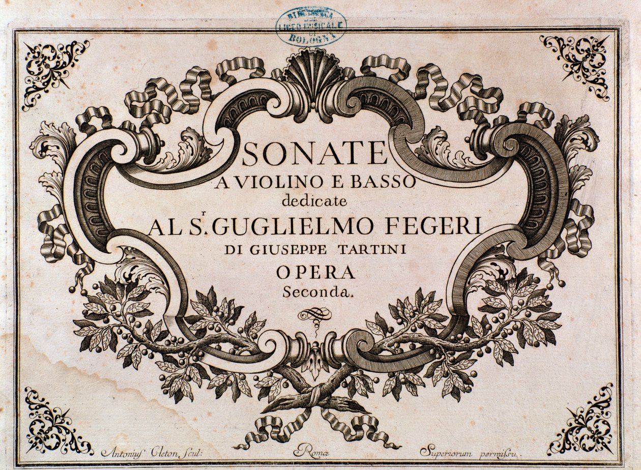 Frontispice van bladmuziek voor Sonates door Giuseppe Tartini door Italian School