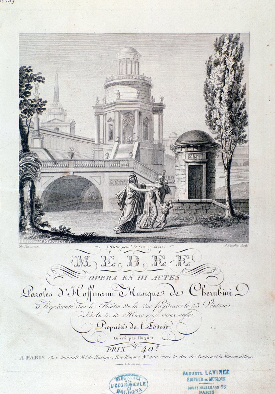 Frontispice van de partituur van Medea (scène 3), opera door Luigi Cherubini door Italian School