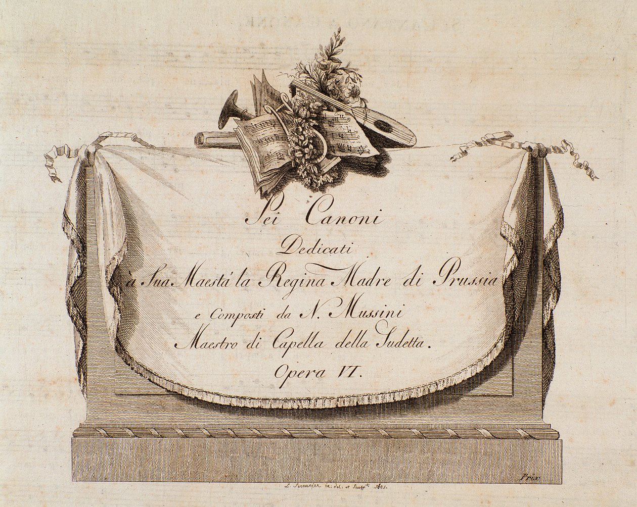 Frontispice van muziekpartituur van Sei canoni door Italiaanse componist Natale Mussini (1765-1837) opgedragen aan de koningin van Pruisen door Italian School