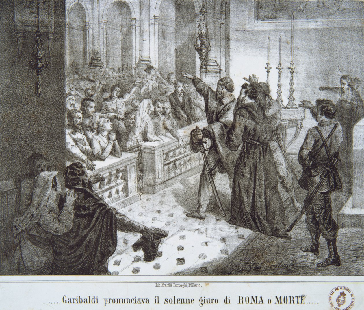 Garibaldi spreekt de beroemde zin uit, Rome of Dood door Italian School