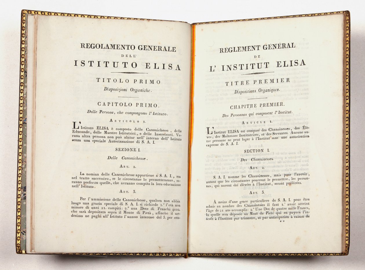 Algemene Reglementen van het Instituto Elisa in Lucca, gegeven te Lucca, 14 juli 1811 door Italian School