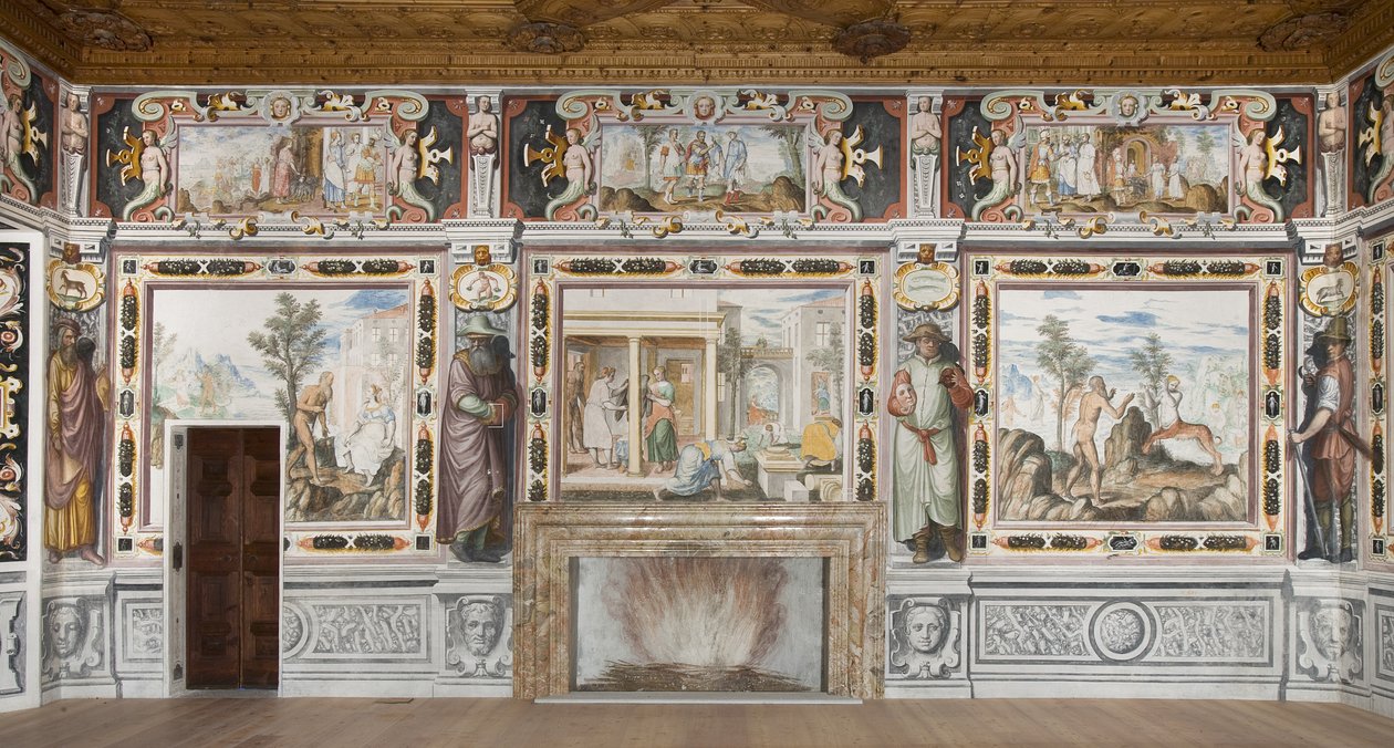 Zodiakzaal: Goden straffen mensen en mannelijke figuren die de maanden van het jaar vertegenwoordigen door Italian School