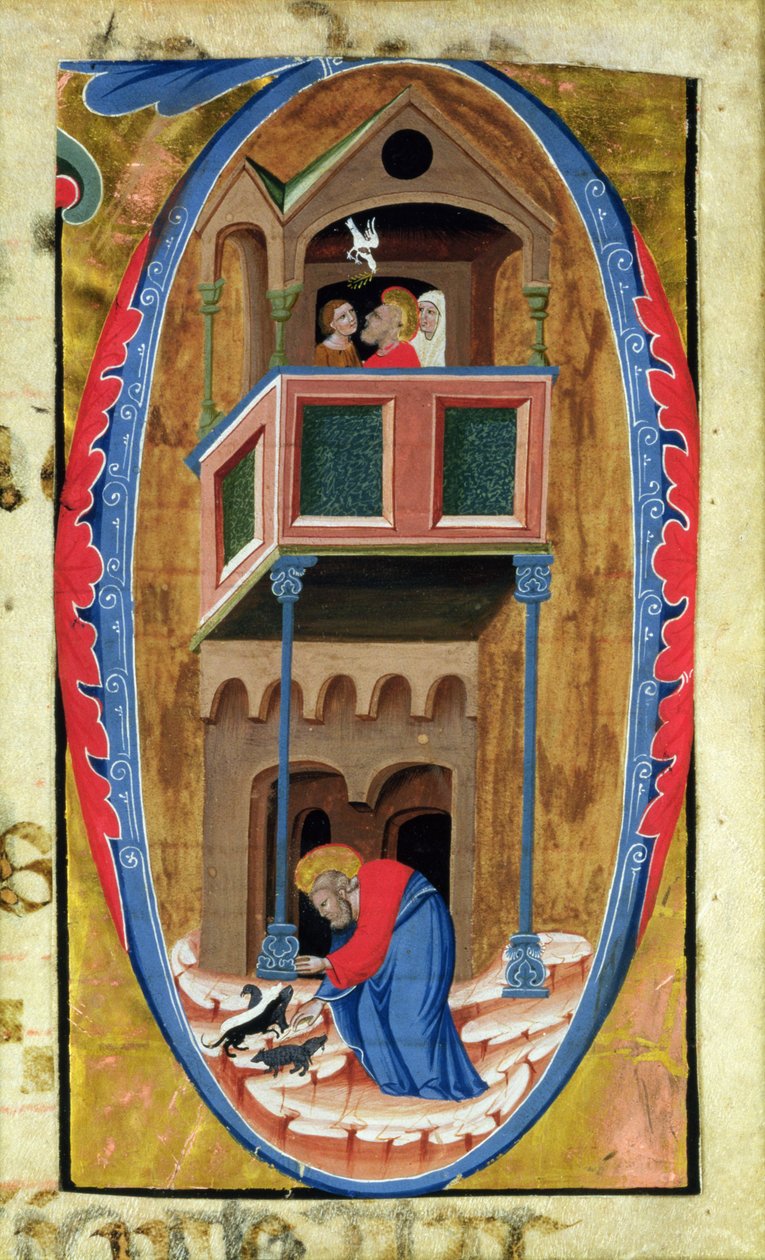 Geïllustreerde initiaal D met scènes uit de legende van een heilige door Italian School