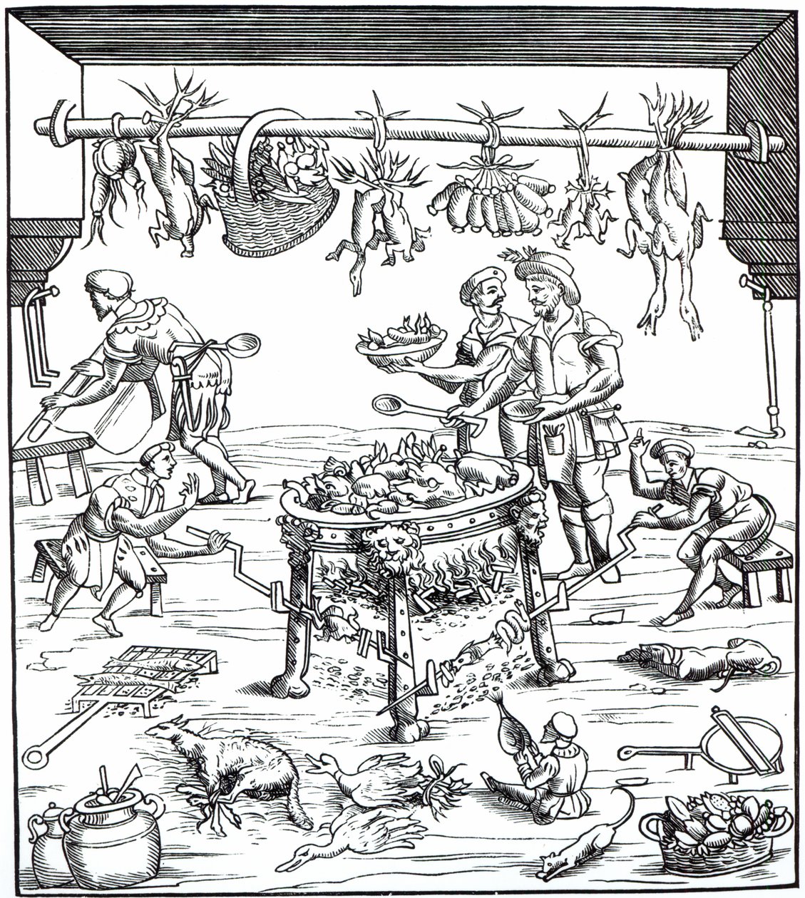 Interieur van een Italiaanse keuken, naar een houtsnede in Banchetti compositioni di Vivende door Christoforo di Messisburgo, gepubliceerd 1549 door Italian School