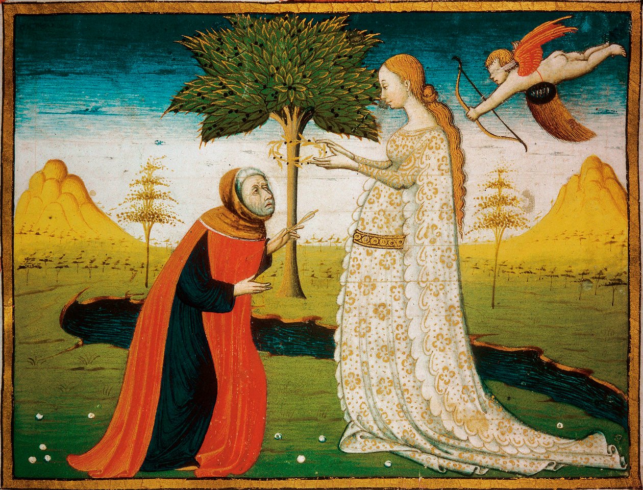 Laura de Noves kroont de dichter Francesco Petrarca door Italian School