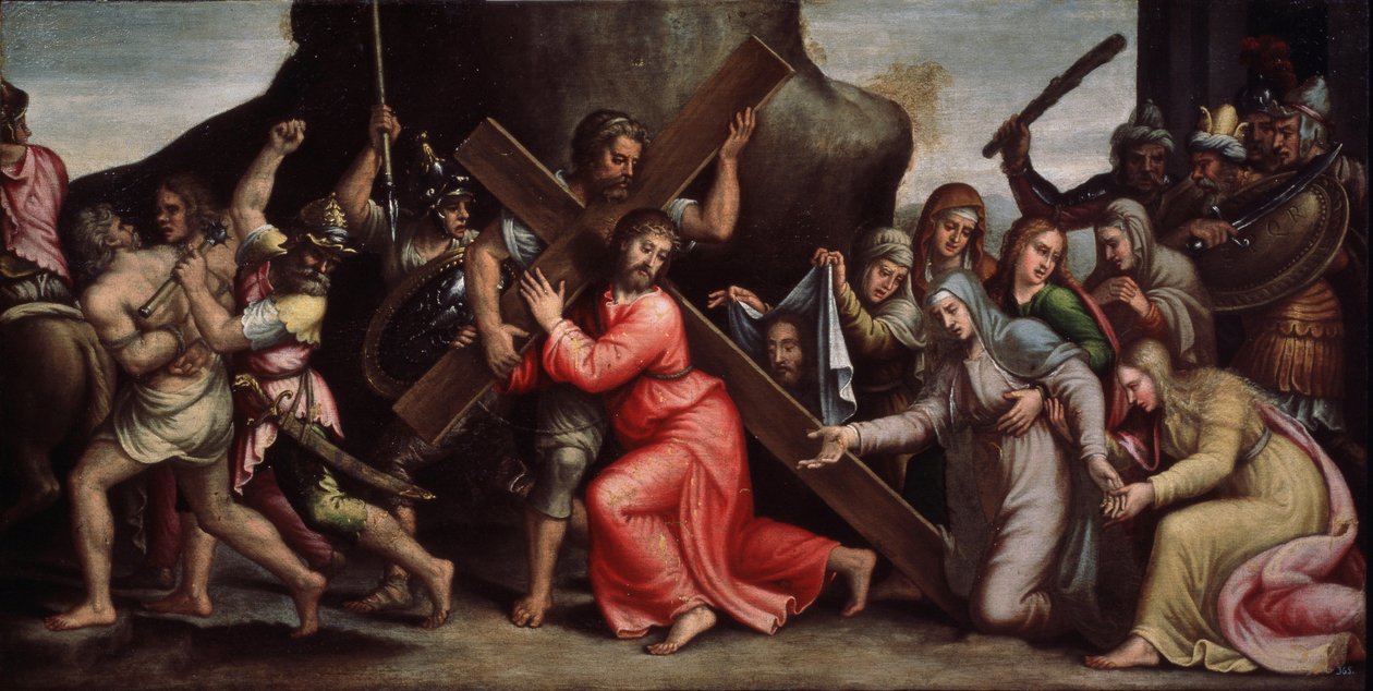 Christus draagt het kruis (detail) door Italian School