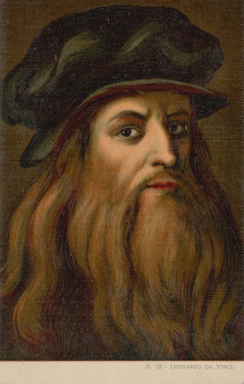 Leonardo da Vinci, Italiaans kunstenaar en wetenschapper (chromolitho) door Italian School