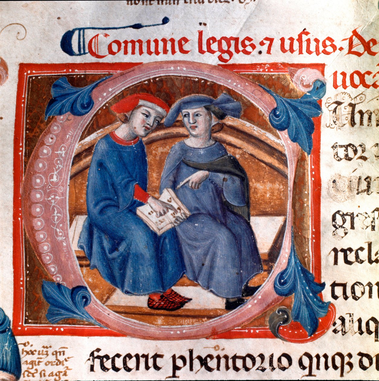 Versierde letter met twee personages. Miniatuur uit de codex 