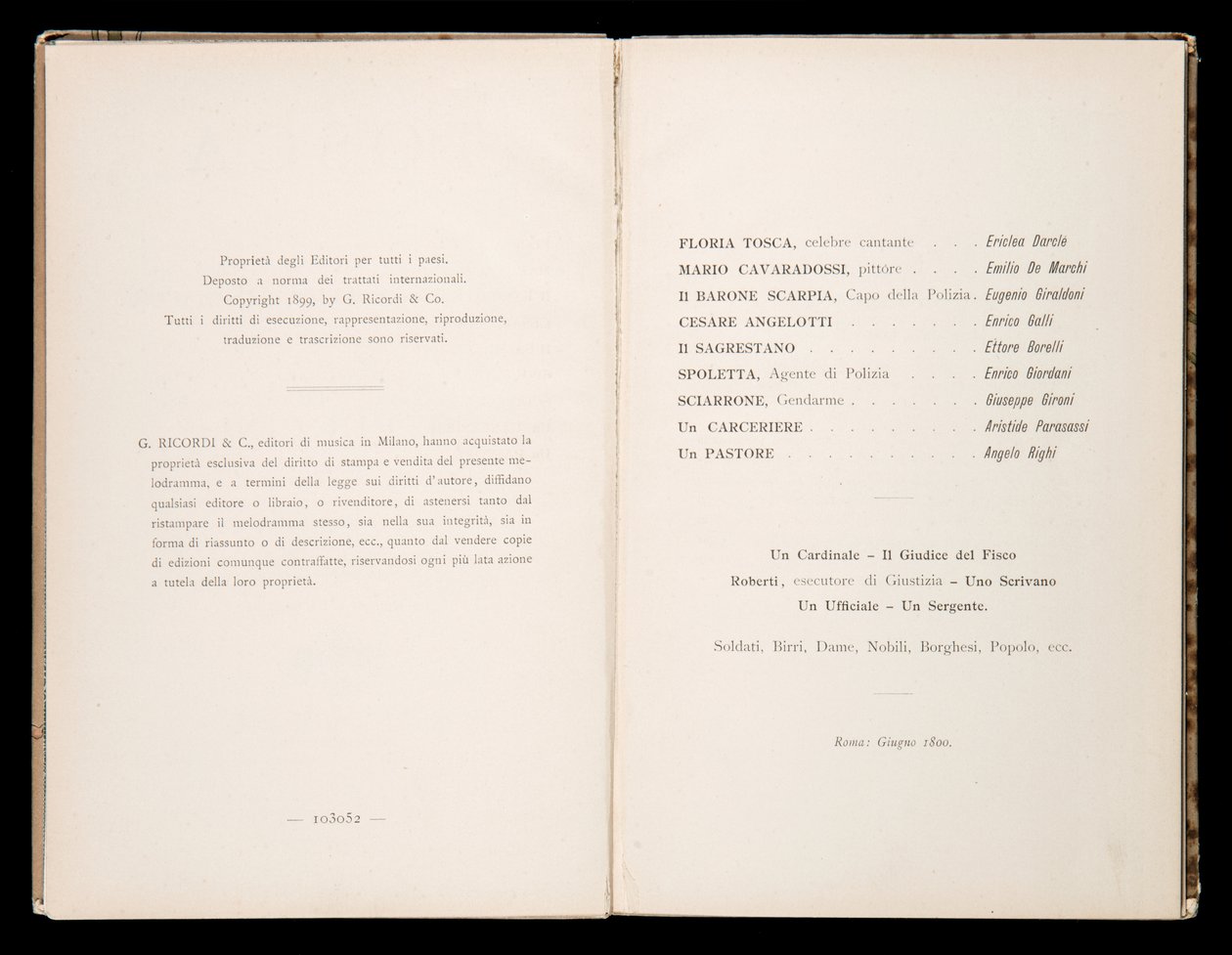Libretto della Tosca door Giacomo Puccini, Edition Ricordi, Italië door Italian School