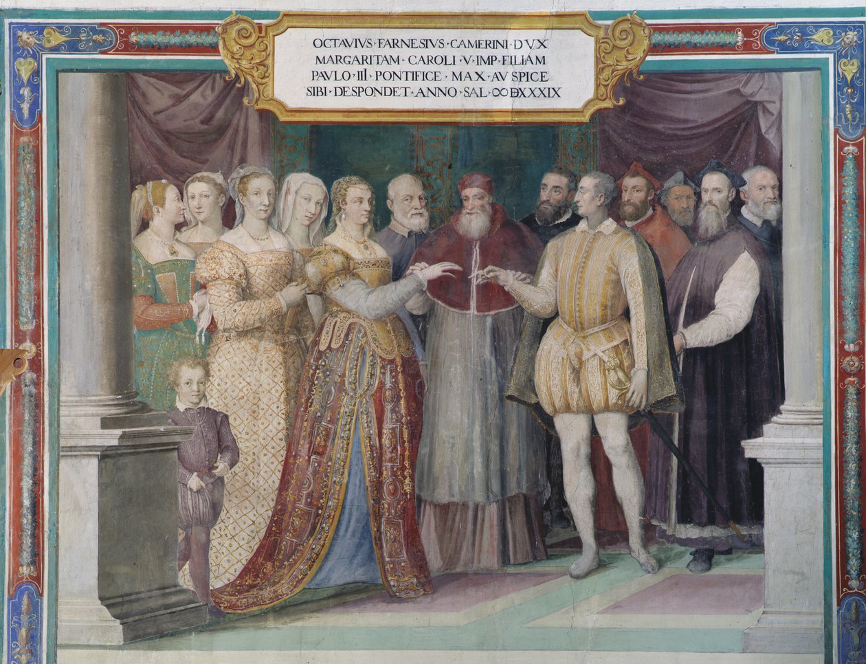 Huwelijk van Ottavio Farnese en Margaretha van Oostenrijk, dochter van Karel V, door paus Paulus III Farnese door Italian School