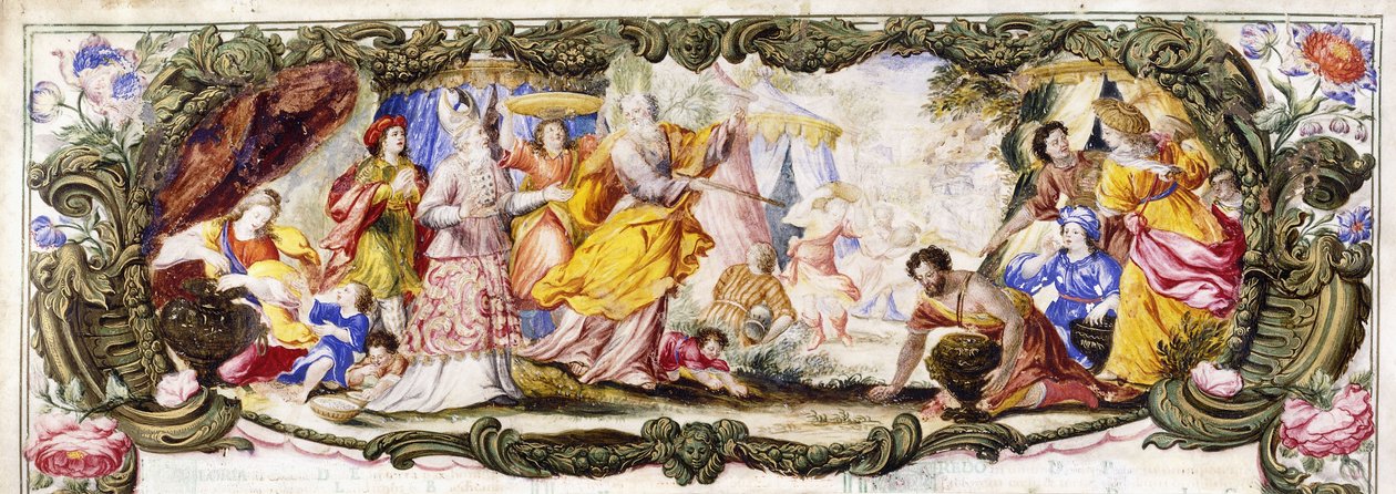 Mozes, Aaron en de kinderen van Israël in de wildernis die Manna verzamelen, c.1600-1630 door Italian School