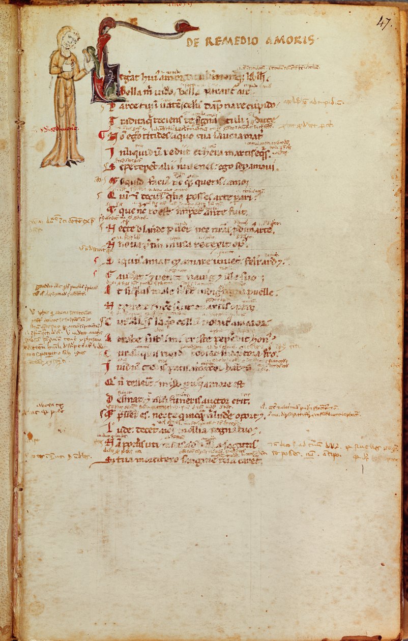Ms 19 fol.47 Pagina met een versierde initiaal, uit LArt dAimer door Ovidius door Italian School