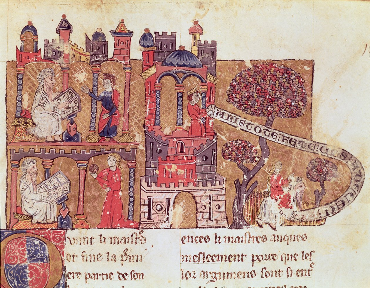 Aristoteles (384-322 v.Chr.) onderwijst Alexander de Grote (356-323 v.Chr.) in moraal en de minachting van vrouwen, uit Le Livre du Tresor door Brunetto Latini (1220-94) door Italian School