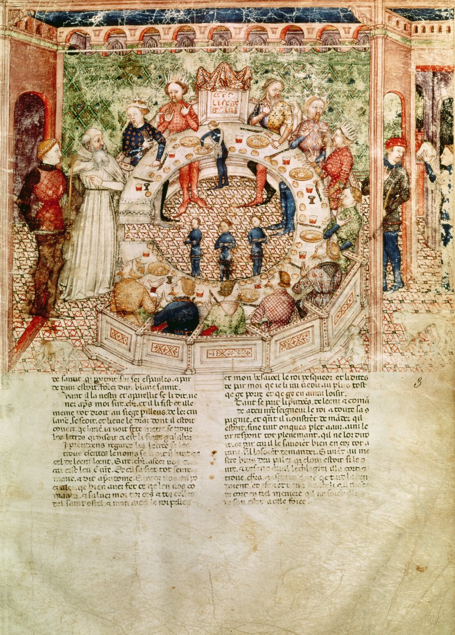 Sir Galahad wordt verwelkomd aan de Ronde Tafel, uit de Queste del Saint Graal, c.1380-85 door Italian School