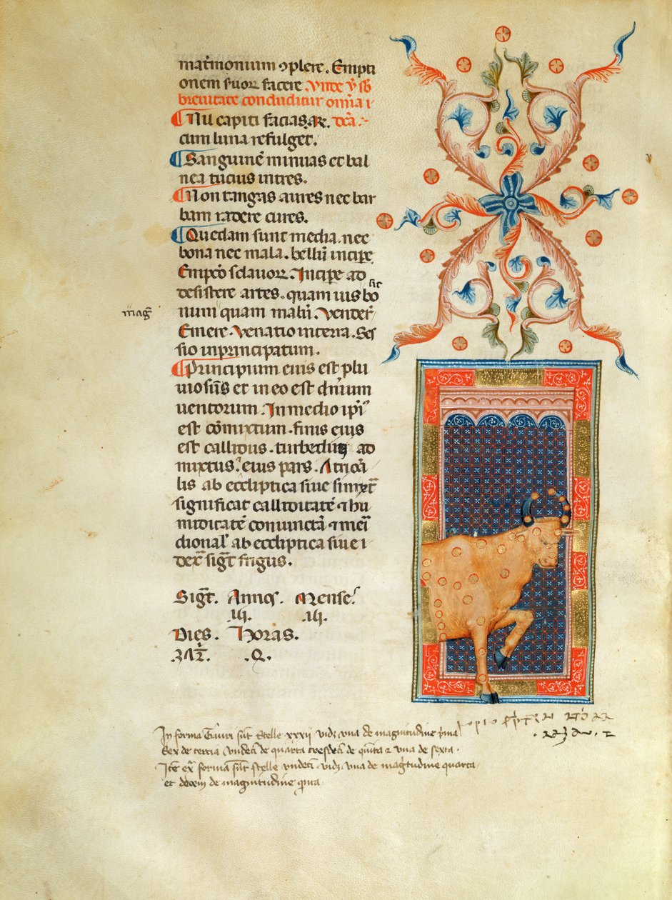 Ms Latin 7272 fol 113 Verluchte kalenderpagina voor april door Italian School
