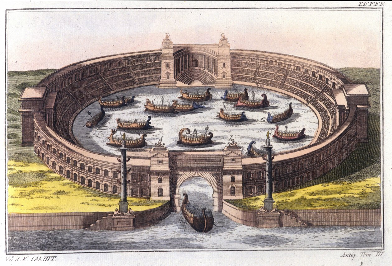 Naumachia, zeeslag in een amfitheater van Rome door Italian School