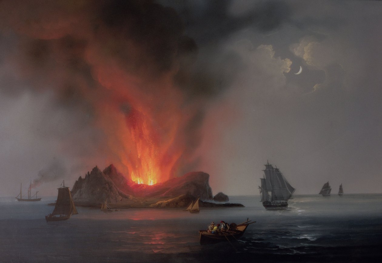 Nieuwe vulkaanuitbarsting uit de zee rond Sicilië in 1831 door Italian School