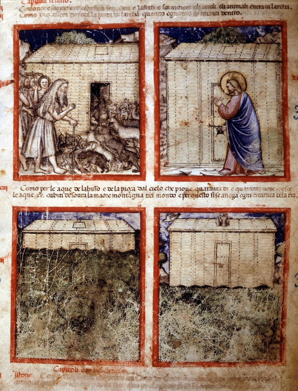 De Ark van Noach, Miniatuur genomen uit codex 212 (of padovano codice of Bijbel van Padua) 1390-1400 Rovigo, Accademia dei Concordi door Italian School