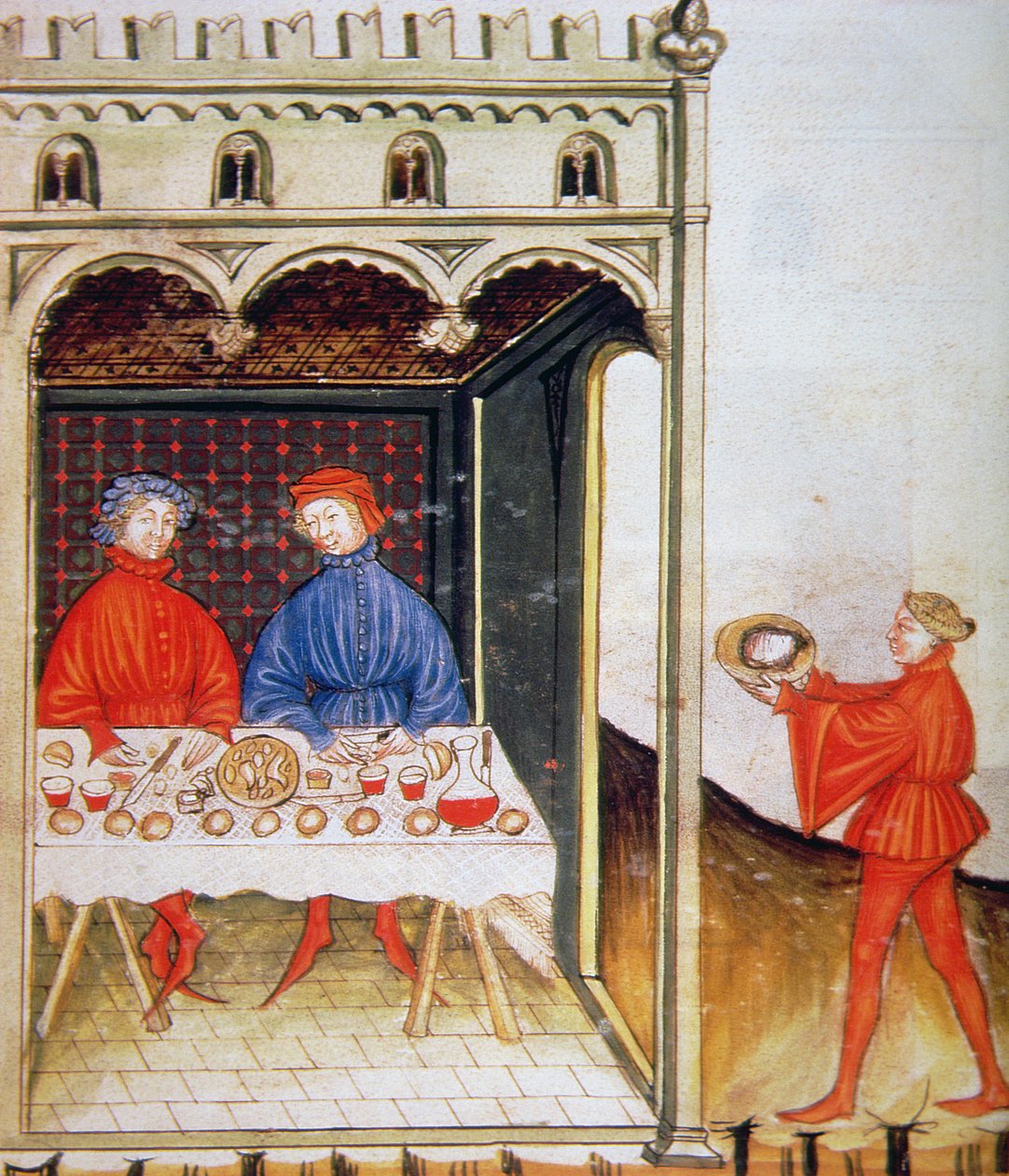 Nova 2644 Fol.53r Proeven van gekookte tarwe, uit de Tacuinum Sanitatis Codex Vindobonensis door Italian School