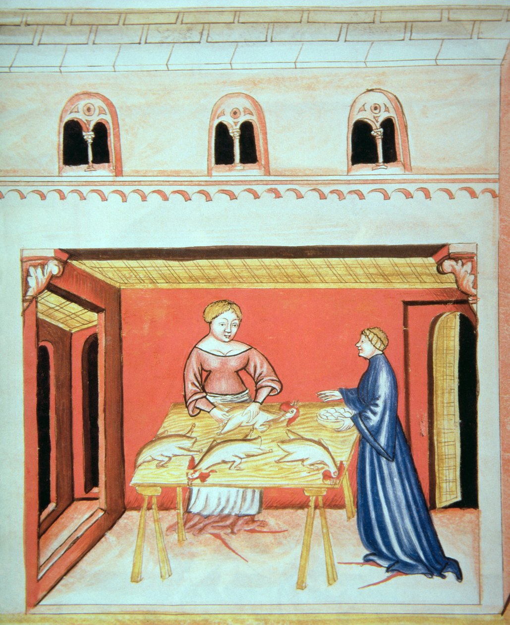 De slagers: Testikels verwijderen, uit Tacuinum Sanitatis door Italian School