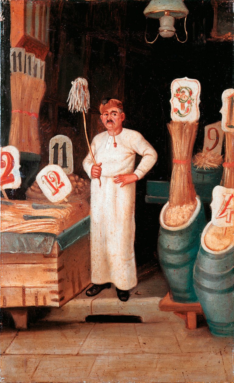 Oude ambacht: de winkel van de pastaverkoper door Italian School