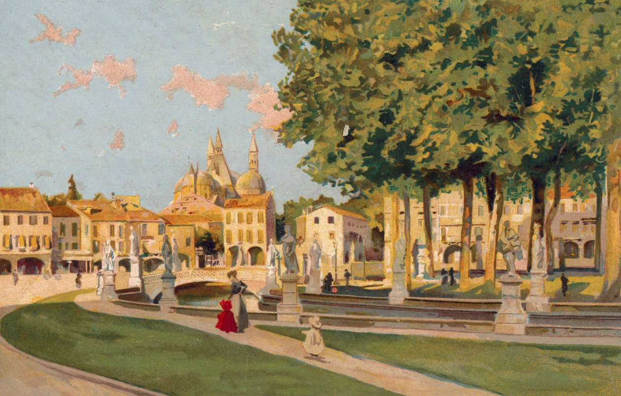 Padova / Padova: Piazza Vittorio Emanuele, Prato della Valle (chromolitho) door Italian School