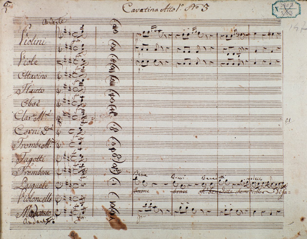 Pagina van muzikale partituur uit Act I van de opera 