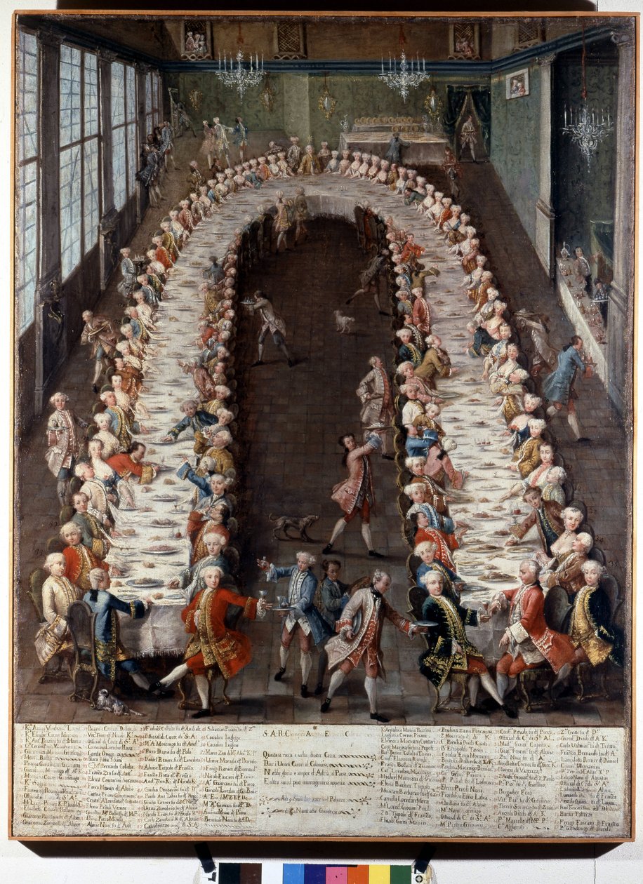 Voorstelling van een banket georganiseerd door de familie Nani. Schilderij uit de 18e eeuw door Italian School