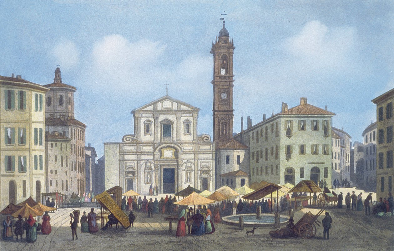Piazza Santo Stefano uit Zichten op Milaan en zijn omgeving door Italian School