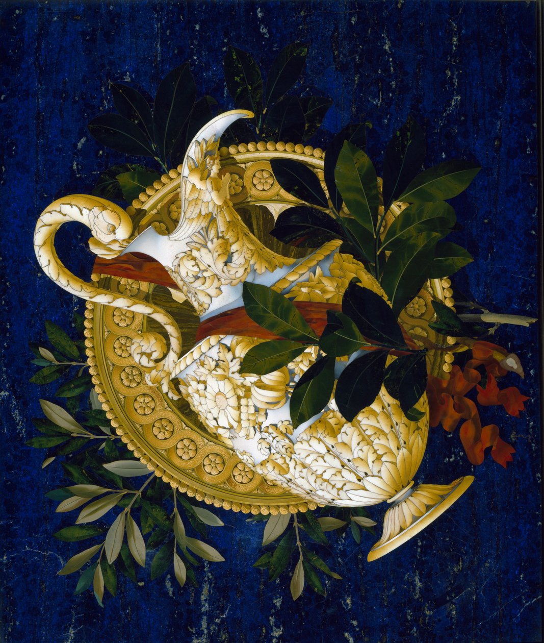Kan en bladeren (marqueterie van ingelegd marmer) door Italian School