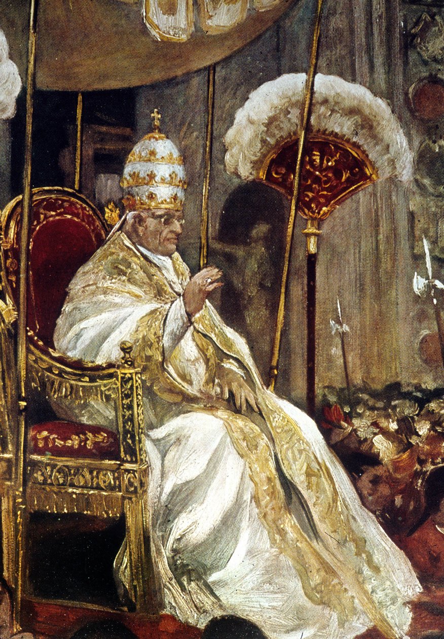 Pius XI de Heilige Vader arriveert in de Sint-Pietersbasiliek draagt op de "Sedia gestatoria", Pasen 1937 (olieverf op doek) door Italian School