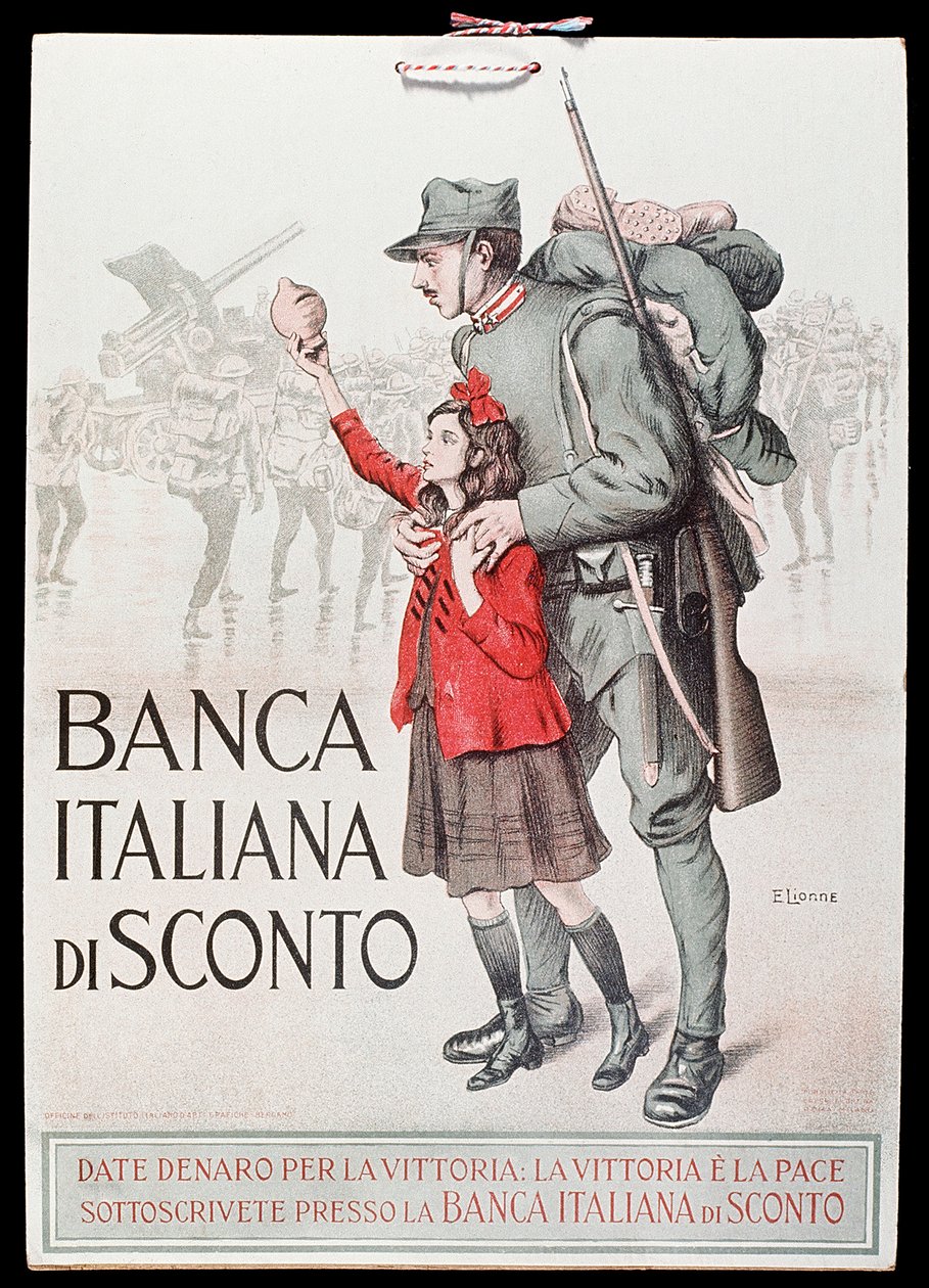 Ansichtkaart van de Banca Italiana di Sconto (Italiaanse Discontobank), 1917-18 door Italian School