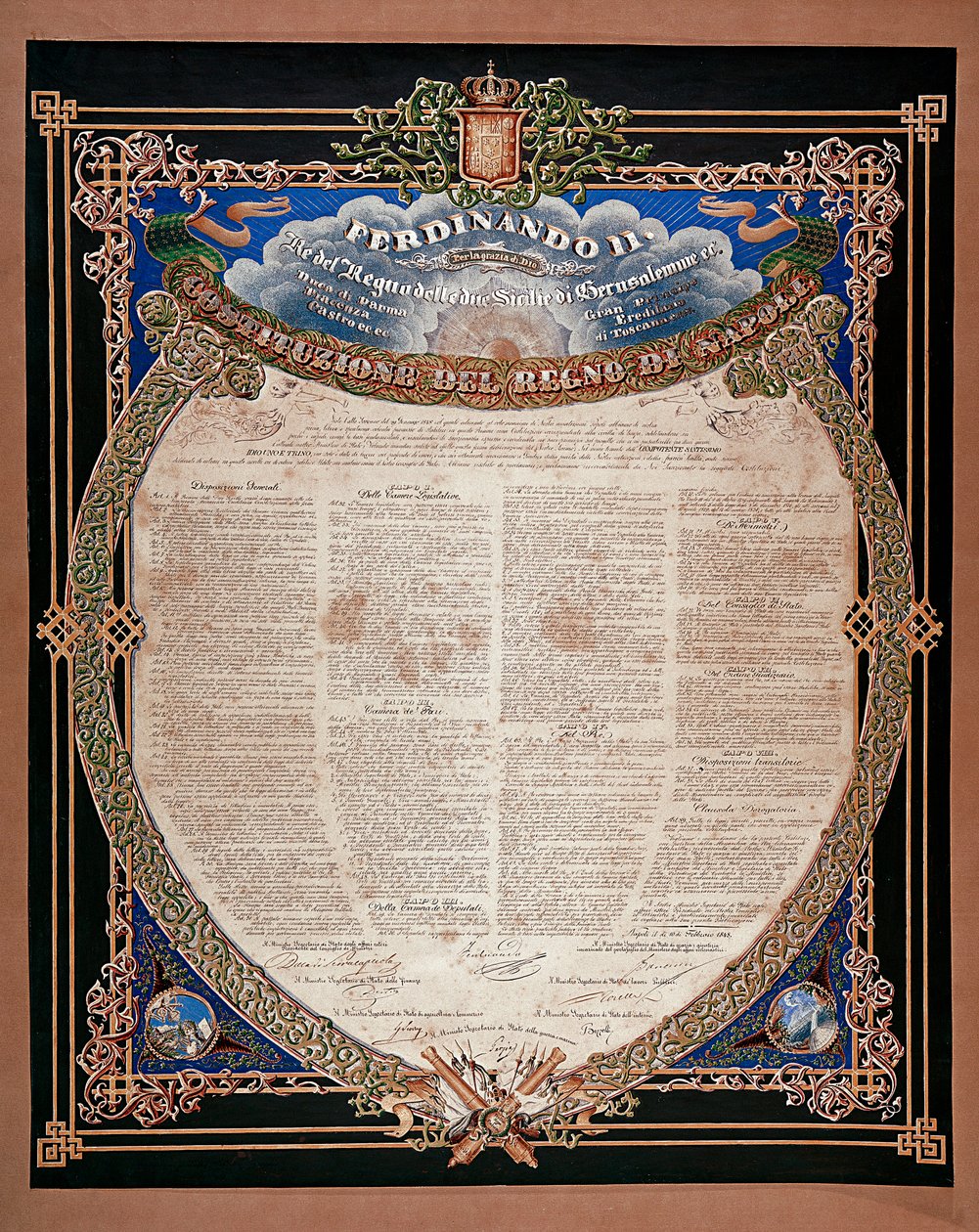 Risorgimento: grondwet afgekondigd door koning Ferdinand II van de Twee Siciliën (1810-1859) in 1847 door Italian School