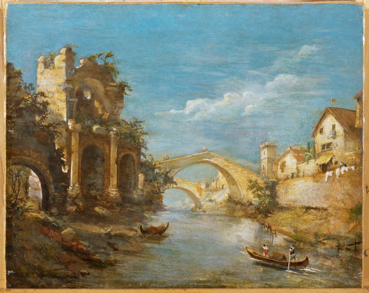 Romantisch landschap (schilderij op doek) door Italian School