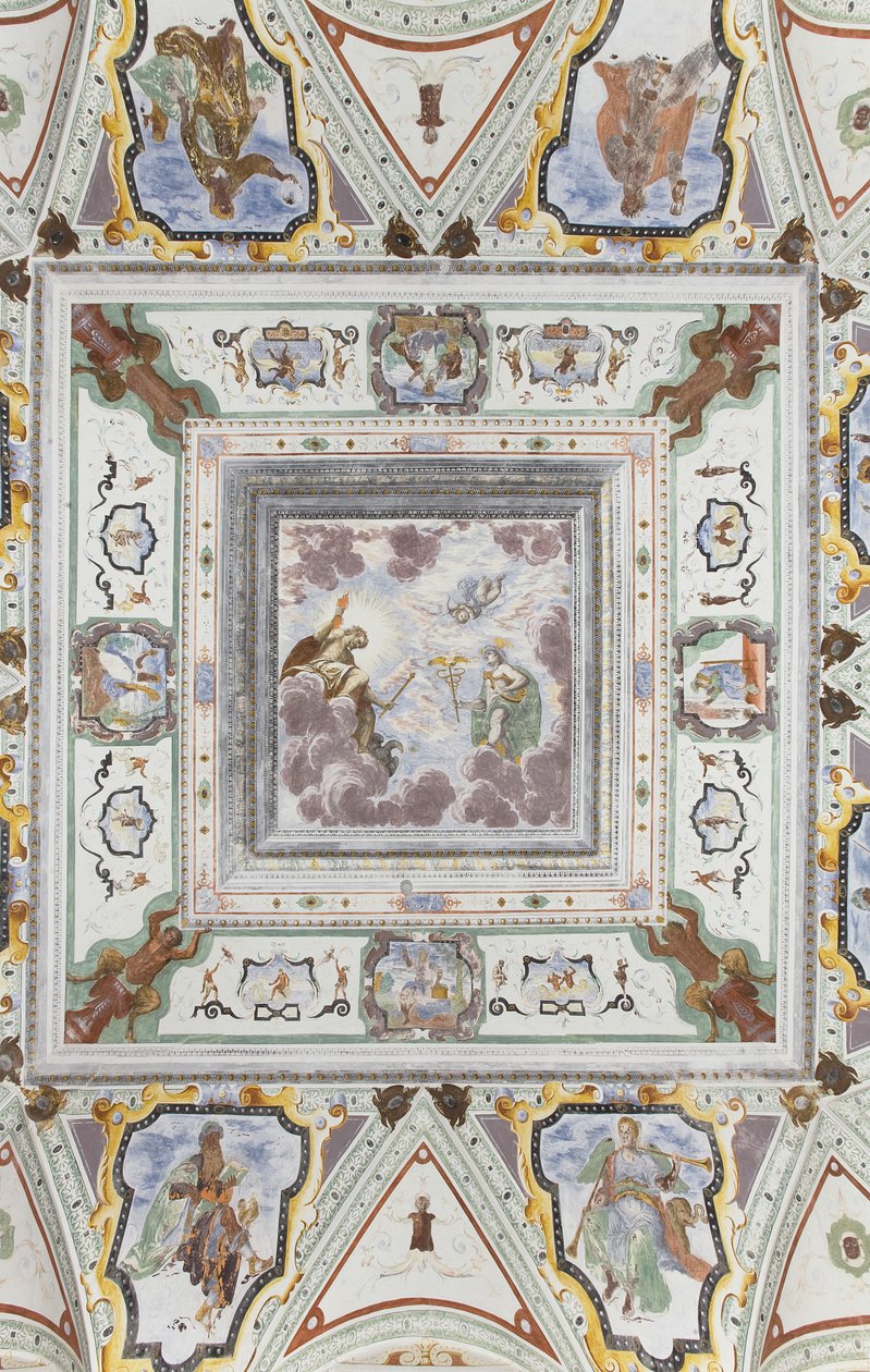 Kamer van Jupiter en Mercurius: Jupiter, Mercurius en Cupido, omringd door de vier seizoenen door Italian School