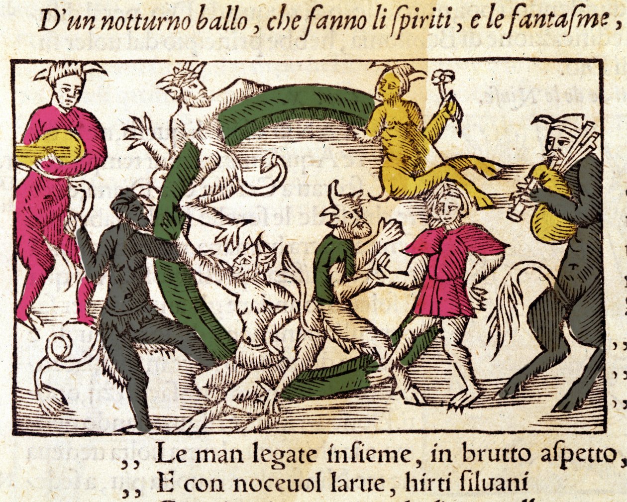 Sabbatceremonie met heksen. Gravure door Olaus Magnus (1490 - 1557), Zweedse religieuze en geograaf, 